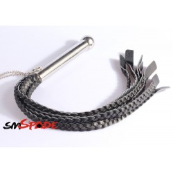 Metal anal plug handle leather whip with 7 braided tails